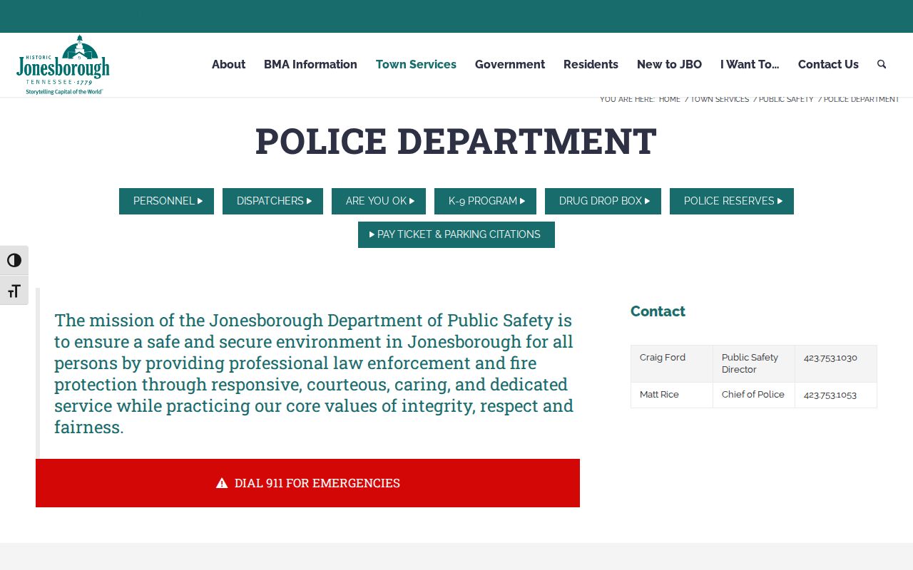 Washington County Jonesborough Police Department records information